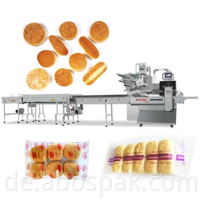 Automatische horizontale Verpackungsmaschine Kissenpackung Brotkekse, die mit Gas-Stickstoff für Kuchen / Waffel / Kekse / Brötchen / Muffin / Brot / Backwaren-Maschine verpacken